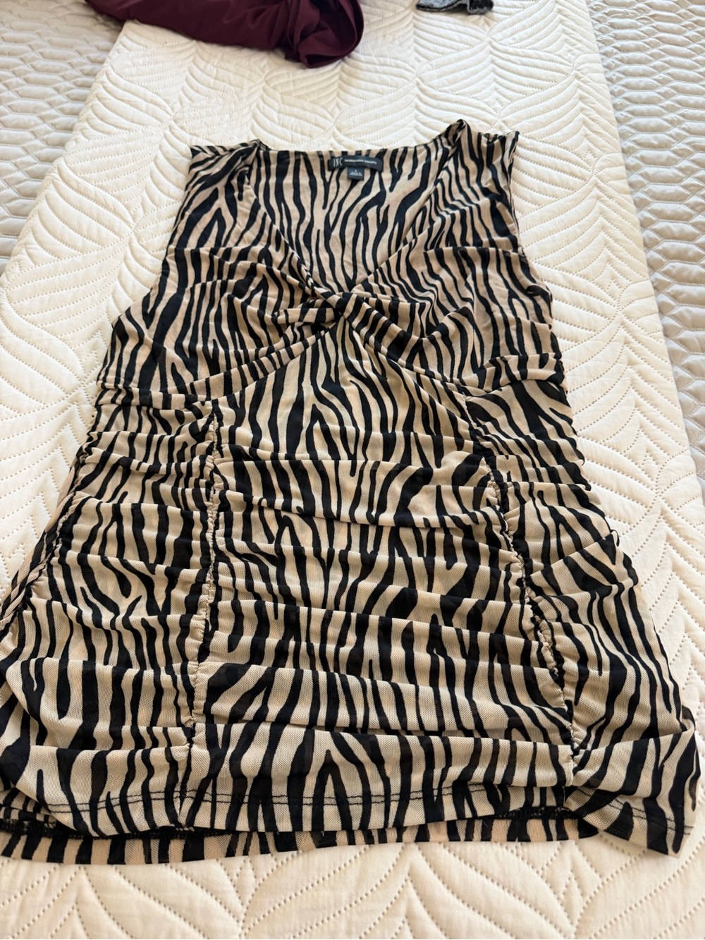 INC International Concepts Beige and Black Zebra Twist-Front Mini Skirt